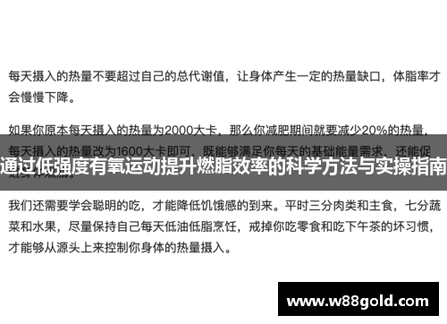 通过低强度有氧运动提升燃脂效率的科学方法与实操指南